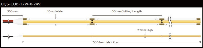 Ledstrip COB 24V 12w/m 1060lm/m 3000K IP20 5m-rulle